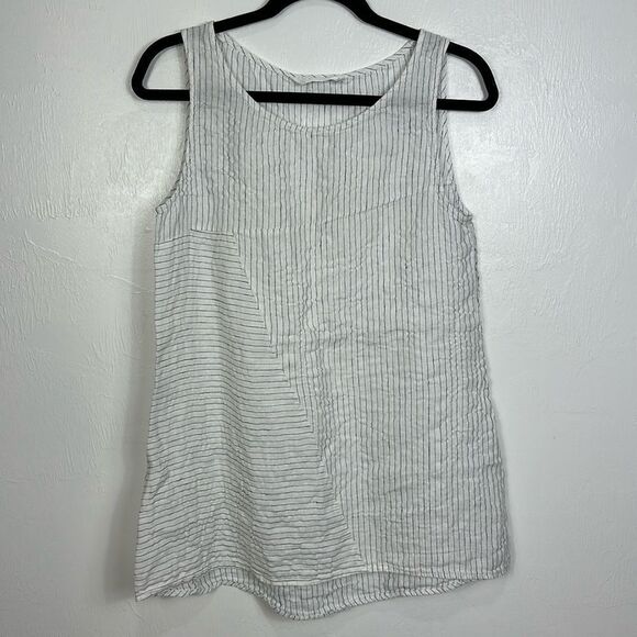 Luna Luz White Striped Relaxed Fit Round Neck Tank Top Size M - Picture 1 of 5